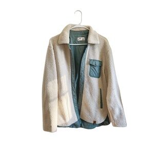 Women's Cream and Green Sherpa Jacket